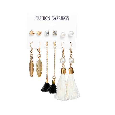 6Pcs Tassel Earrings Female Bohemian Ethnic Style 8