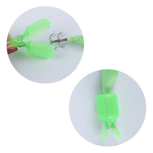 6Pcs Wood Shrimp Jig Squid Hook Caps Umbrella Covers Protectors With Carabiner Clips Yellow