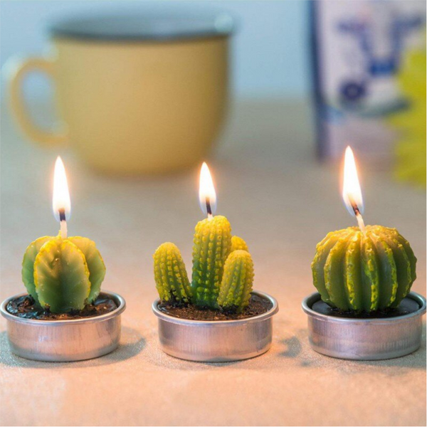 6Pcs/Set Artificial Cactus Succulent Plant Green Mini Candles Home Décor