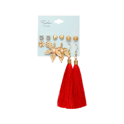 6 Pairs Tassel Stud Dangle Earrings Female Bohemian Ethnic Style