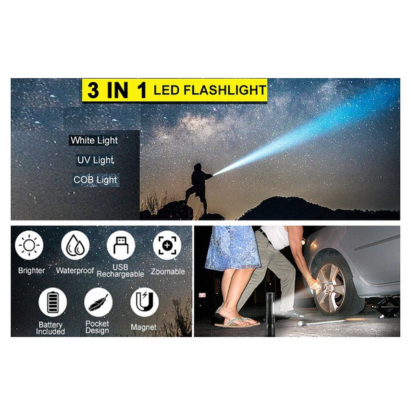 7 Modes Waterproof Rechargeable Uv Light Flashlight Torch For Camping