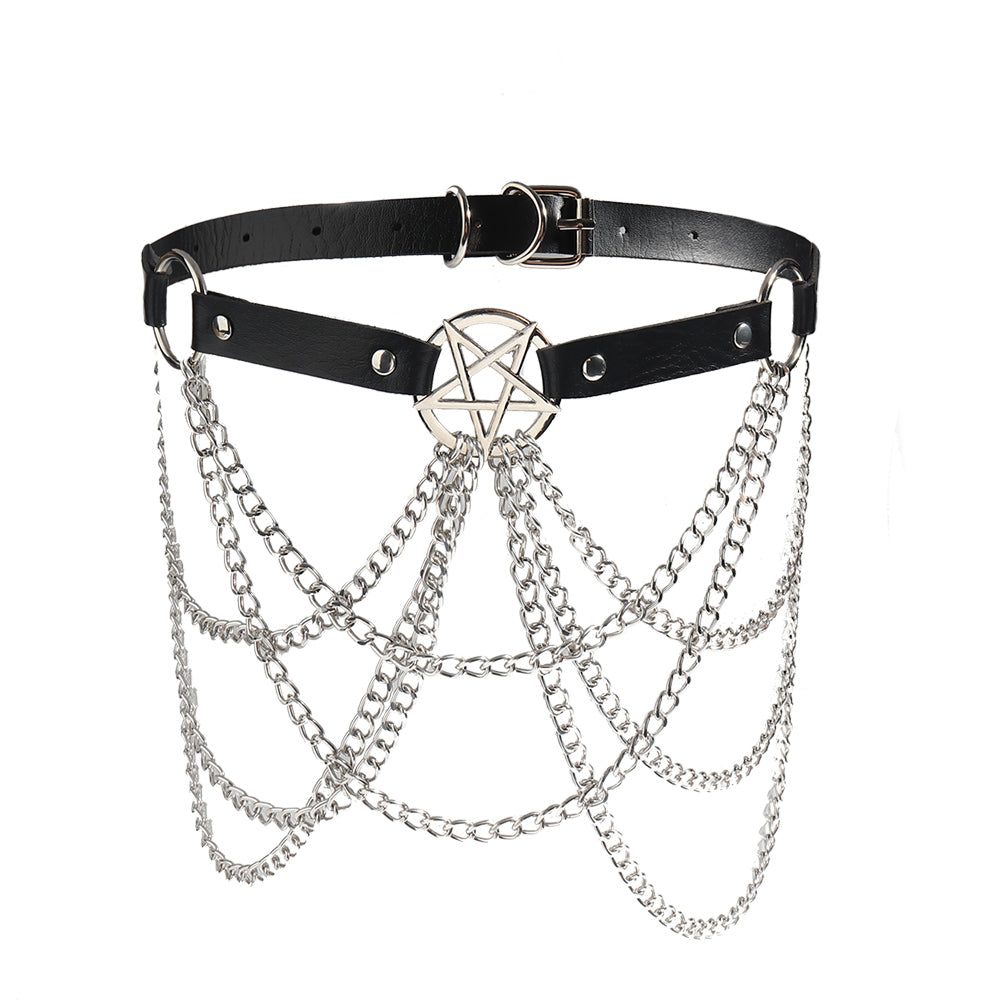 Women's Multi-Layer Chain Belt Hollow Fringe Body Sexy Pin Buckle Five-Pointed Star Harness Leather Goods
