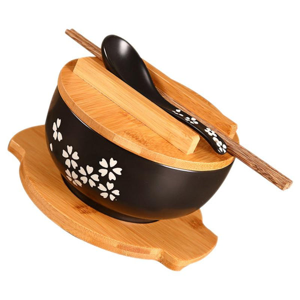 Ceramic Noodle Rice Bowl With Cover Japanese Style Soup Dinnerware Tableware