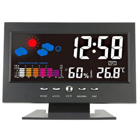 8082T Digital Backlit Weather Station Thermometer Hygrometer Clock Black