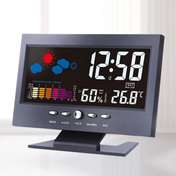 8082T Digital Backlit Weather Station Thermometer Hygrometer Clock Black