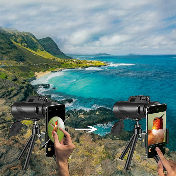 80X100 Monoculars High Power Telescope With Smartphone Clip And Tripod For Travel Hiking Scenery