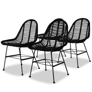 Dining Chairs 4 Pcs Black Natural Rattan