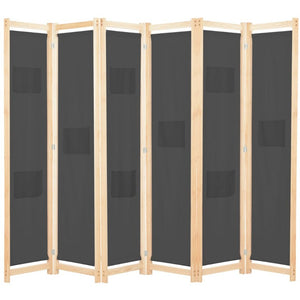 6-Panel Room Divider Grey 240X170x4 Cm Fabric