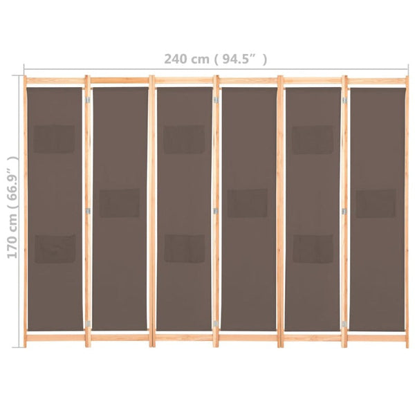 6-Panel Room Divider Brown 240X170x4 Cm Fabric