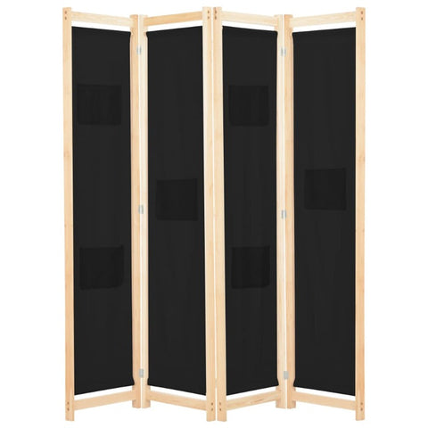 4-Panel Room Divider Black 160X170x4 Cm Fabric