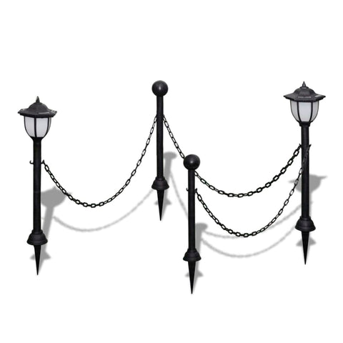 Chain Fence With Solar Lights Two Led Lamps Poles