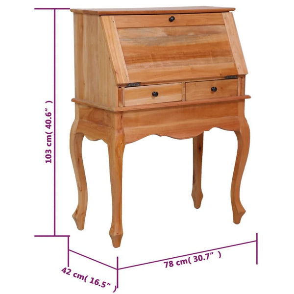 Secretary Desk 78X42x103 Cm Solid Mahogany Wood