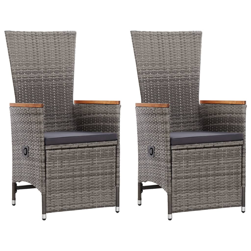 Reclining Garden Chairs 2 Pcs With Cushions Poly Rattan Grey