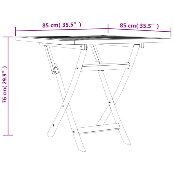 Folding Garden Table 85X85x76 Cm Solid Teak Wood