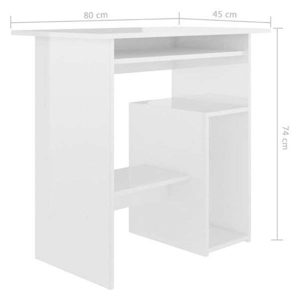 Desk High Gloss White 80X45x74 Cm Engineered Wood
