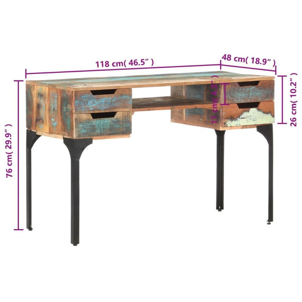 Desk 118X48x75 Cm Solid Reclaimed Wood