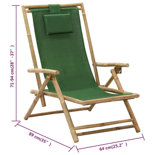 Reclining Relaxing Chair Green Bamboo And Fabric