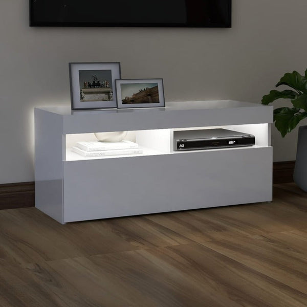Tv Cabinet With Led Lights High Gloss White 90X35x40 Cm