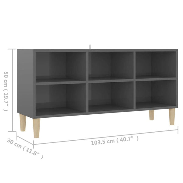 Tv Cabinet With Solid Wood Legs High Gloss Grey 103.5X30x50 Cm