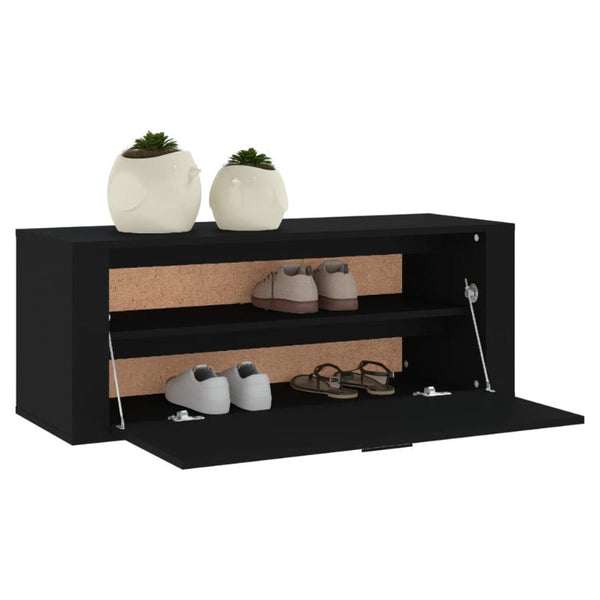 Wall Shoe Cabinet Black 100X35x38 Cm Engineered Wood