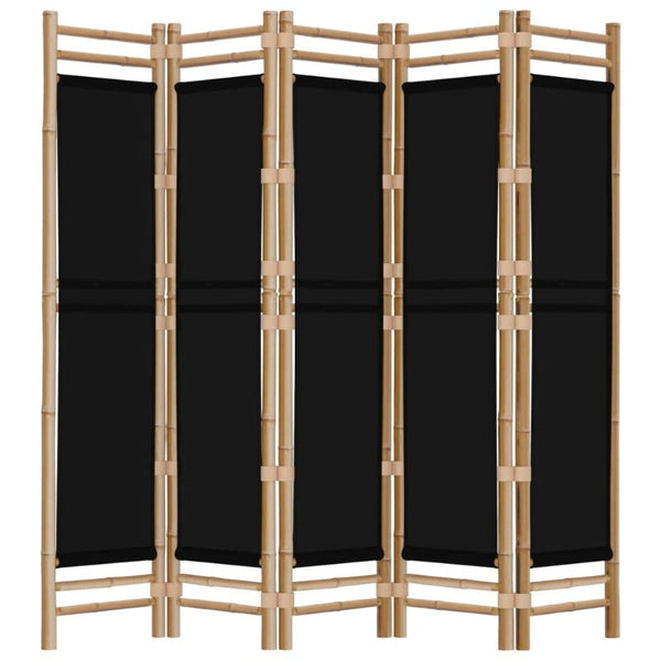 Folding 5-Panel Room Divider 200 Cm Bamboo And Canvas