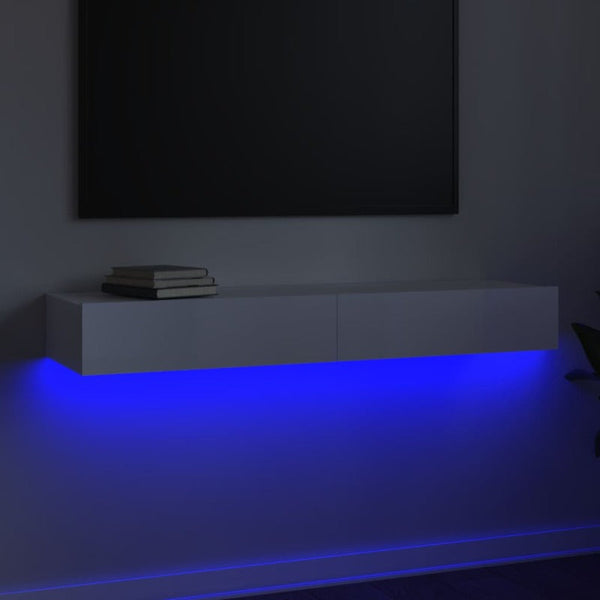 Tv Cabinet With Led Lights High Gloss White 120X35x15.5 Cm
