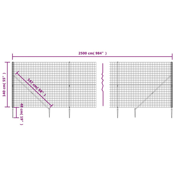 Wire Mesh Fence With Spike Anchors Green 1.4X25