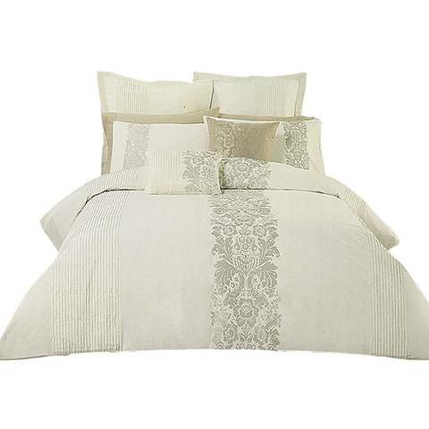 Catherine Cream Taupe Embroidery Quilt Cover Set Queen