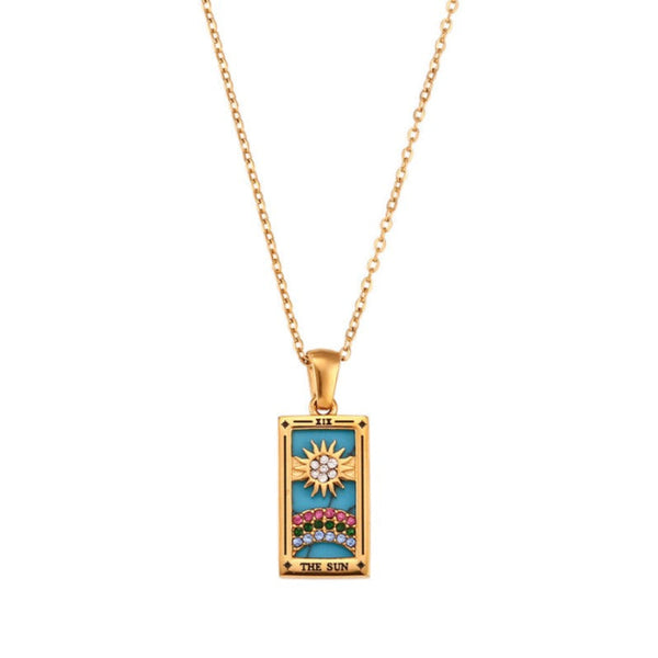 Classic Gold Tarot Cards Pendant Necklace Jewelry Sun Lover Star Moon Magician Empress
