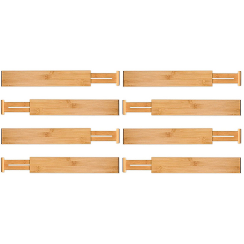 8 Pack Bamboo Adjustable Kitchen Drawer Dividers (Large, 44-55 Cm)