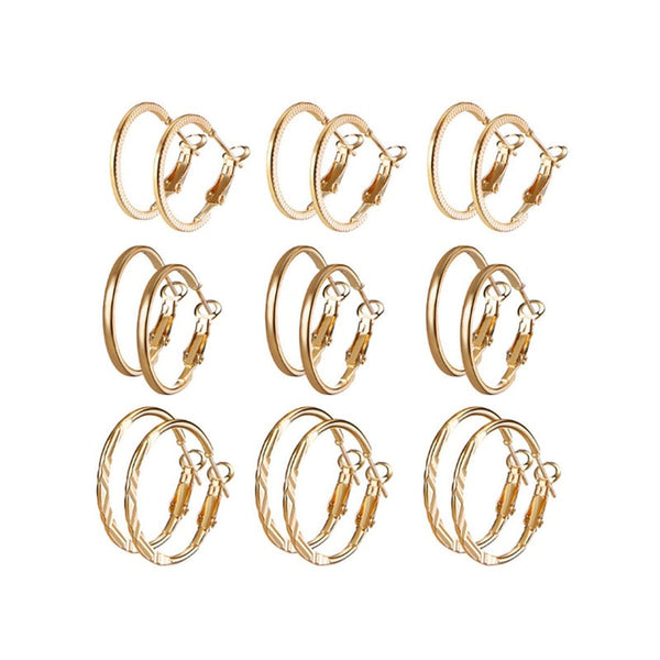 9 Pairs Of Retro Earrings Fashionable Combination Suit Gold