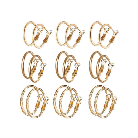 9 Pairs Of Retro Earrings Fashionable Combination Suit Gold