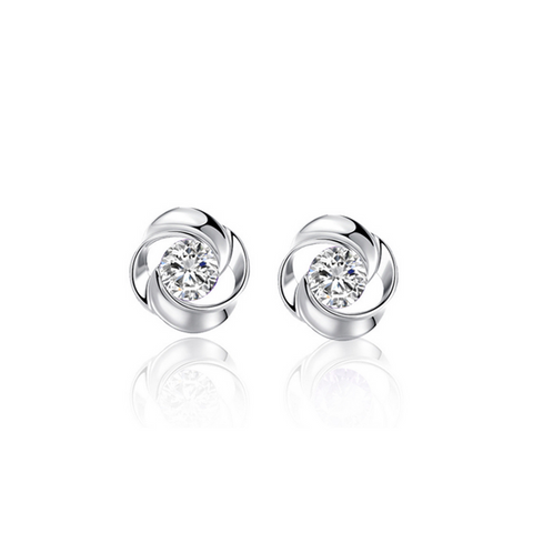 925 Sterling Silver Rose Flower Shaped Stud Earrings With White Cubic Zircon
