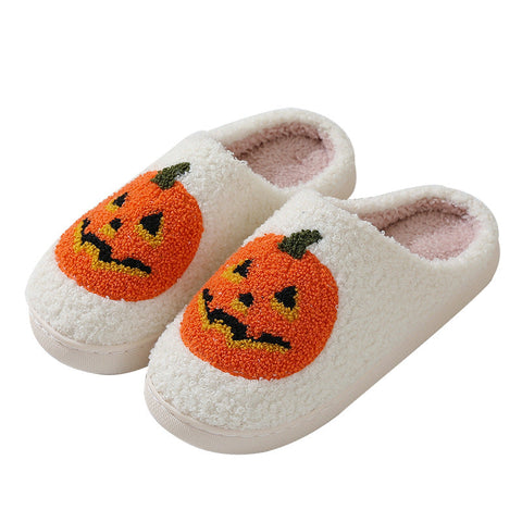 Halloween Pumpkin Cartoon Slippers Warm Winter Men And Women Couples Indoor House Shoes
