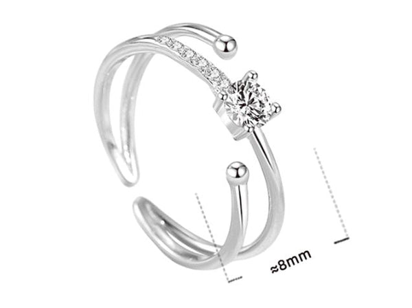 Double Layer Ring Sterling Silver 925 Fashion Inlaid Zircon Star Sweet Temperament