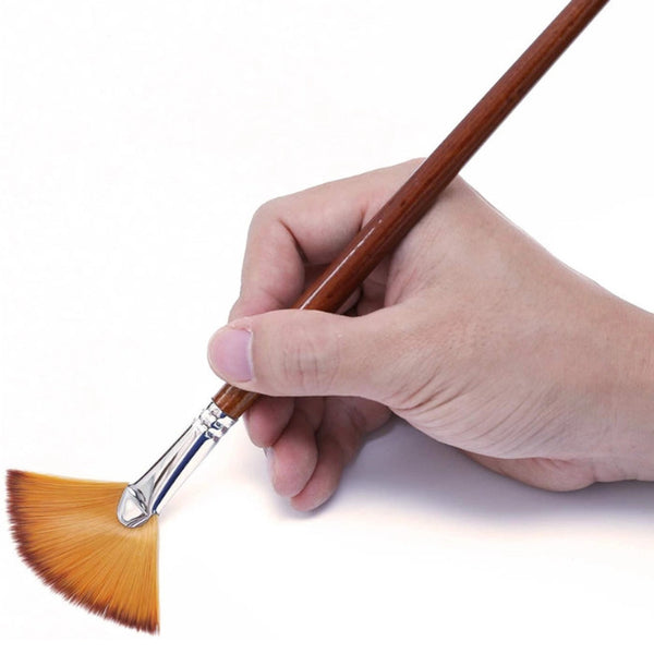 9Pcs Fan Artist Paint Brushes Anti Shedding Nylon Hair Wood Long Handle
