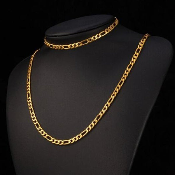 A Suit Of Vintage Solid Color Chain Bracelet And Necklace For Men Golden