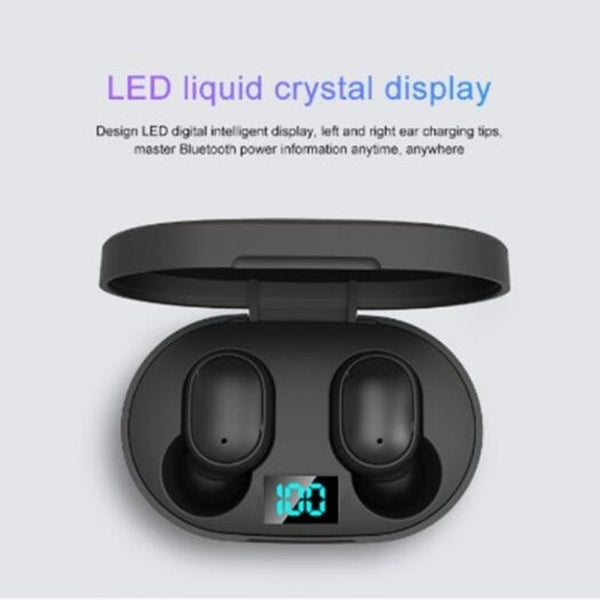 A6s Upgrade E6s Digital Display 3D Stereo Mini Bluetooth 5.0 Headset With Dual Microphone Black