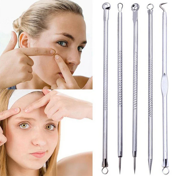 Acne Extractor Removal Cosmetic Tool 5Pcs Silver