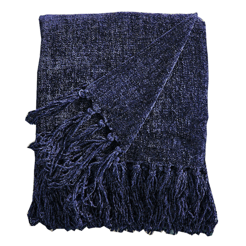 Acrylic Chenille Tassel Knitted Blanket Bed Sofa Throw Rug 150 X 200 Cm (Blue)