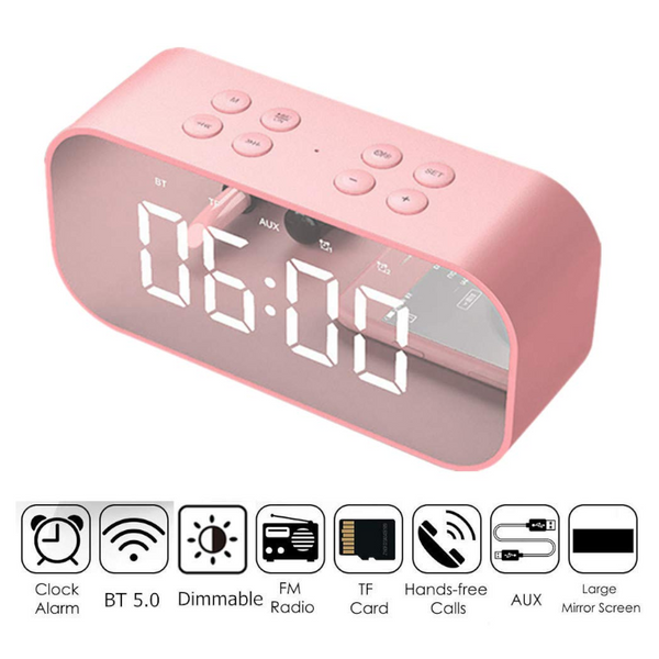 Alarm Clock Radio With Wireless Bluetooth Speaker Fm Night Light Home Bedroom Kitchen Office Kids Pink