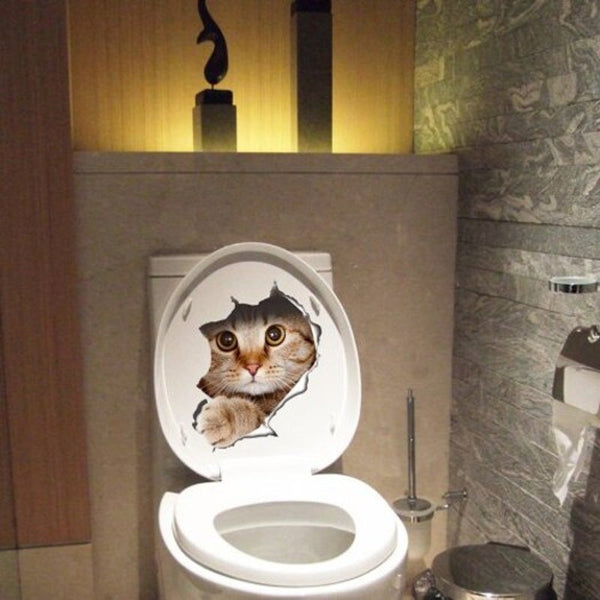 3D Cat Fashion Shapes Toilet Sticker Wall Decal Painting Art Vivid Home Decoration