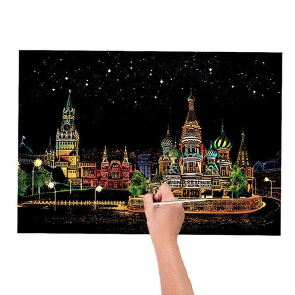 Art Crafting Materials Scratch World Famous City Painting Paper Colourful Magic Large