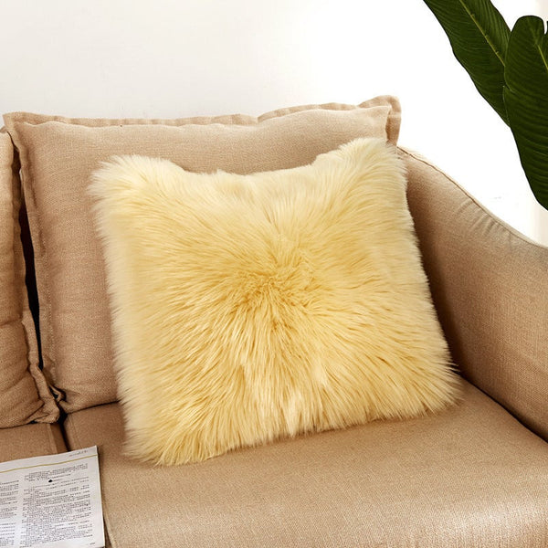 Artificial Wool Fur Soft Plush Pillowcase Cushion Cover Mellow Yellow