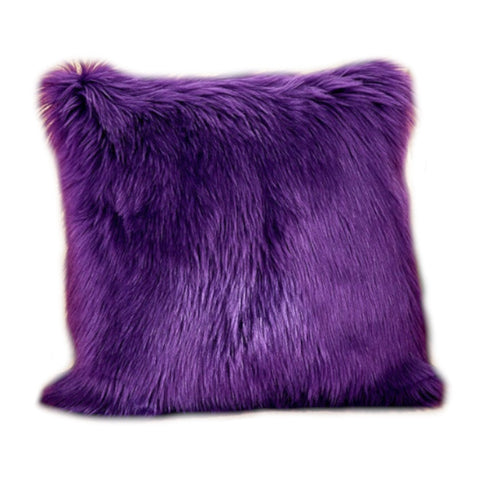 Artificial Wool Fur Soft Plush Pillowcase Cushion Cover Dark Purple