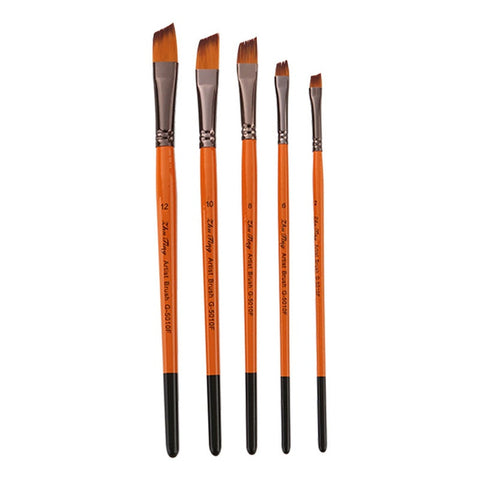 5Pc Brush Set Nylon Hair Wood Handle Watercolor Acrylic Oil Painting Oblique Tip