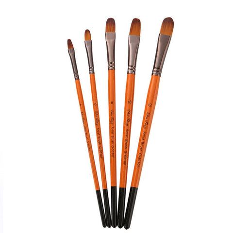 5Pcs Brush Set Nylon Hair Wood Handle Watercolor Acrylic Oil Painting Round Tip