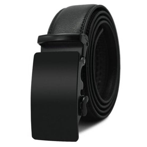 Automatic Buckle Cowhide Leather Business Belt Black