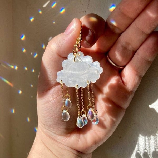 Simple Creative Acrylic Rain Cloud Earrings Crystal