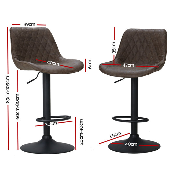 Artiss Set Of 2 Bar Stools Kitchen Chairs Metal Barstool Dining Brown Rushal